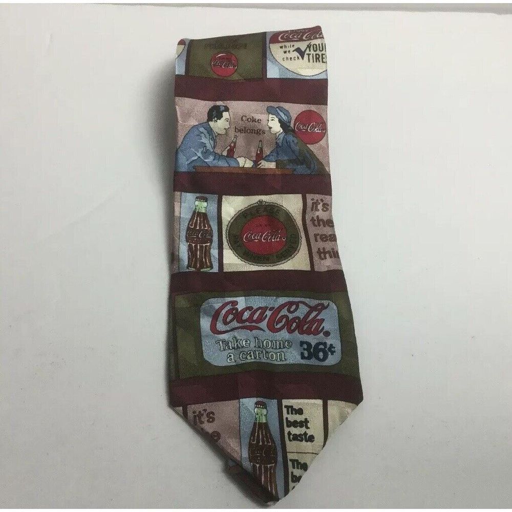 Vintage Coca-Cola Brand‎ Ties Coke Advertising Graphics Men's Silk Necktie USA